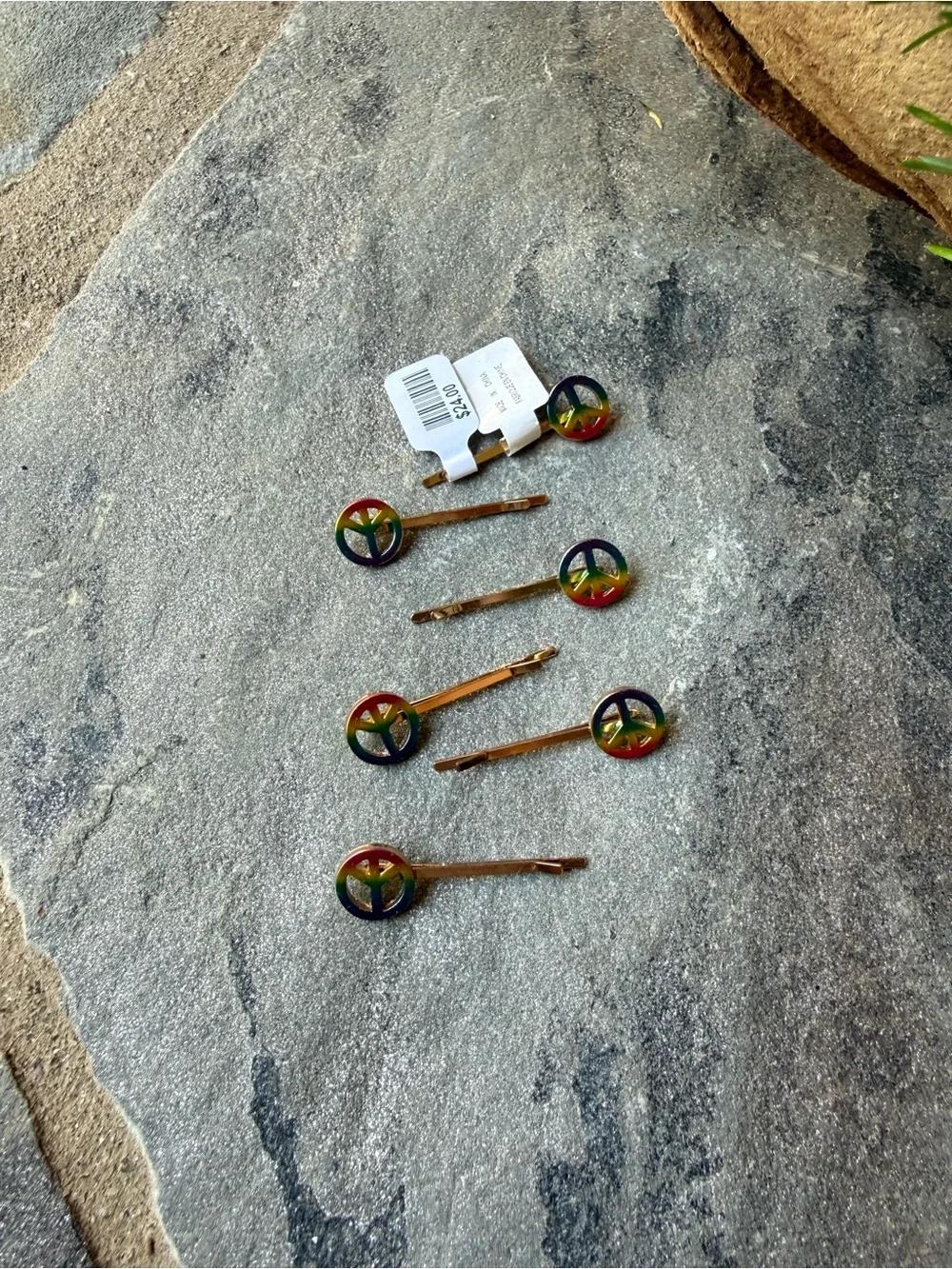 New🌟Free People  Bobby Pins with Multicolor Peace Sign Accents
